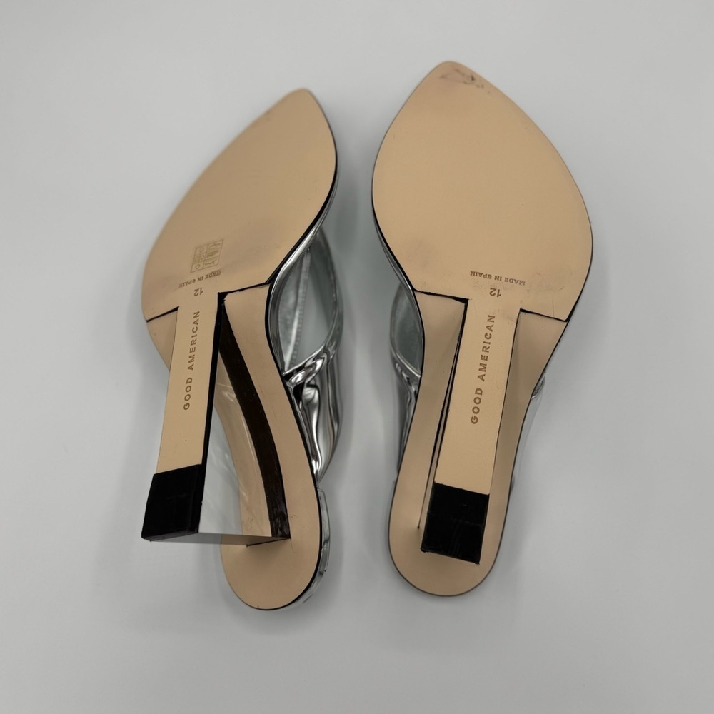 NEW Good American Clear Block Heel Thong Sandals dust bag no box Silver Sz 12 - Picture 11 of 16